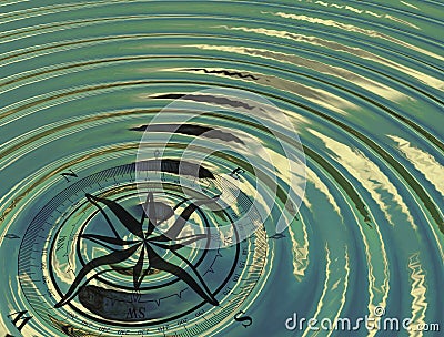 The compass (wind rose) in the water Stock Photo