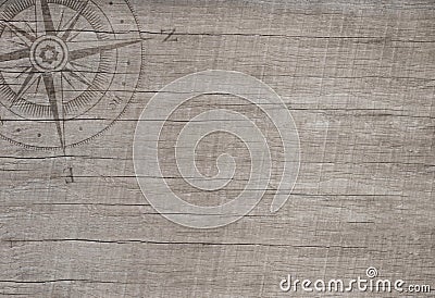 Compass on wooden background for travel concept. Stock Photo