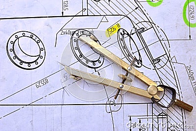 Compasses and the drawing Stock Photo