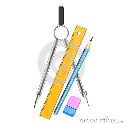 Compasses for drawing, ruler and pencil Vector Illustration