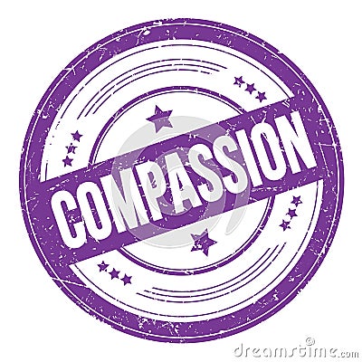 COMPASSION text on violet indigo round grungy stamp Stock Photo