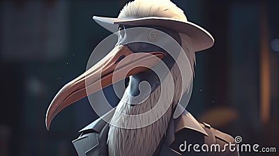 compassionate broken hearted pelican, digital art illustration, Generative AI Cartoon Illustration