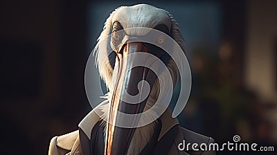 compassionate broken hearted pelican, digital art illustration, Generative AI Cartoon Illustration