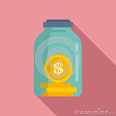 Compensation jar coin icon, flat style Vector Illustration