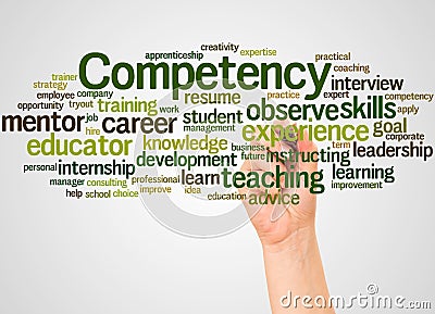 Competency word cloud and hand with marker concept Stock Photo