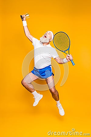 Competetive best cool healthy modern successful active grandpa w Stock Photo