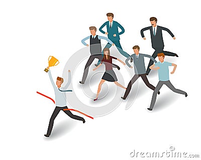 Competition concept. Businessman and group of business people running to the goal. Info graph vector illustration Vector Illustration