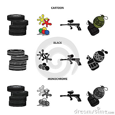 Competition, contest, equipment, tires .Paintball set collection icons in cartoon,black,monochrome style vector symbol Vector Illustration