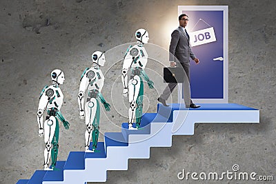 Competition between humans and robots for employment Stock Photo