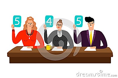 Competition jury with score panels Vector Illustration