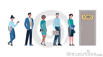 Competition of people for jobs, queue for an interview. Unemployment, crisis. Business people want to get a job. Vector Vector Illustration