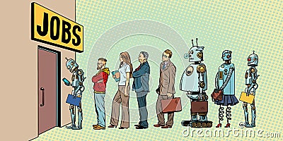 Competition of people and robots for jobs Vector Illustration