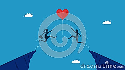 Competition for recognition. Two businessmen jumping for heart balloon Vector Illustration
