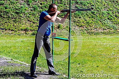 Competitions in clay pigeon shooting in the Gomel region the Republic of Belarus. Editorial Stock Photo