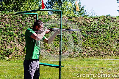 Competitions in clay pigeon shooting in the Gomel region the Republic of Belarus. Editorial Stock Photo