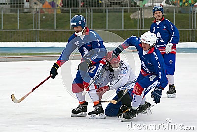 Competitions match in bandy. Russian hockey. Editorial Stock Photo