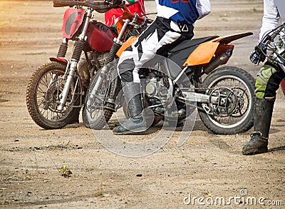 Competitions on motoball, players are furiously fighting for the ball, playing football on motorcycles, motor bicycle Stock Photo