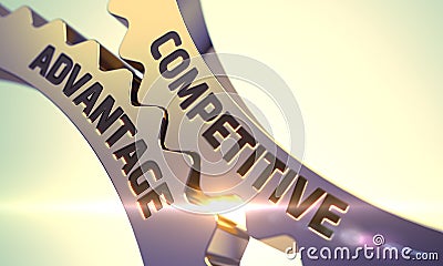 Competitive Advantage Concept. Golden Metallic Gears. 3D. Stock Photo