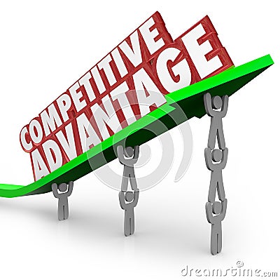 Competitive Advantage Team Lifting Words Arrow Stock Photo