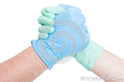 Competitive doctors arms wrestling Stock Photo