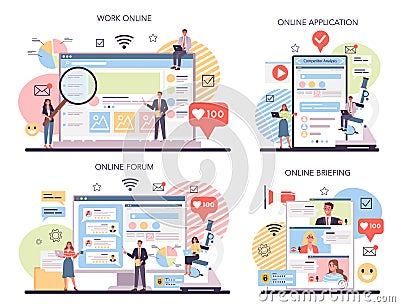 Competitor analysis online service or platform set. Market research Vector Illustration