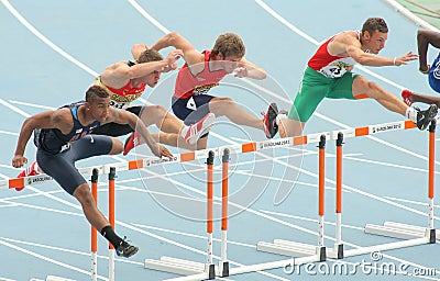 Competitors of 110 meters hurdles Editorial Stock Photo