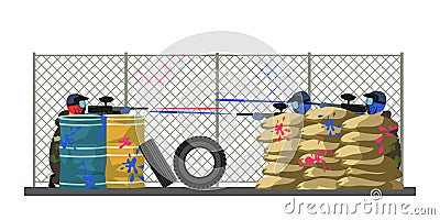 Competitors paintball players shooting from cover Vector Illustration