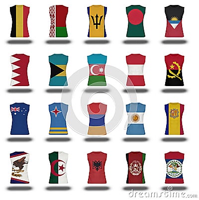 Compilation of nationals flag shirt icon on white background part 1/10 Stock Photo