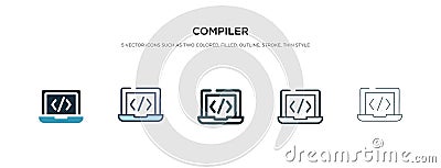Compiler icon in different style vector illustration. two colored and black compiler vector icons designed in filled, outline, Vector Illustration