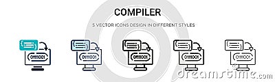 Compiler icon in filled, thin line, outline and stroke style. Vector illustration of two colored and black compiler vector icons Vector Illustration