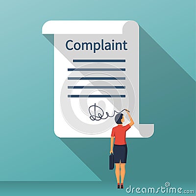 Complaint concept. Woman wrote a complaint Vector Illustration