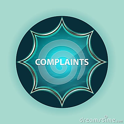 Complaints magical glassy sunburst blue button sky blue background Stock Photo