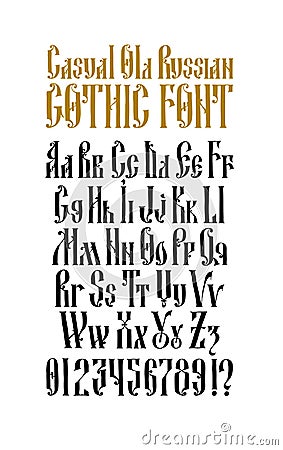 Complete alphabet of the Old Russian Gothic font. Vector. Latin letter. Neo-Russian style of the 17-19th century. English font. St Vector Illustration