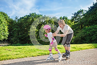 Complete beginner roller skating Stock Photo