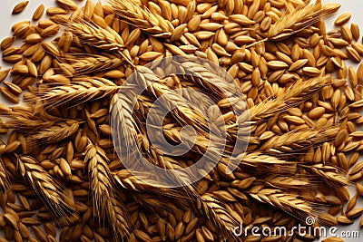 A complete composition featuring a mosaic of oat, wheat, and barley grains Stock Photo