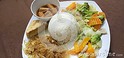 Complete diet vegetarian menu for lunch in Indonesia delicious and healthy Stock Photo