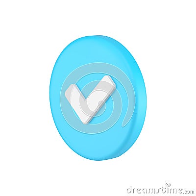 Complete done checkmark blue circle button acceptance confirmation isometric 3d icon vector Vector Illustration