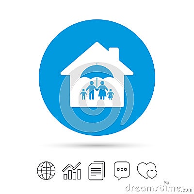 Complete family home insurance icon. Vector Illustration
