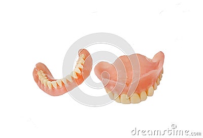 Complete full dentures isolated on white background Stock Photo