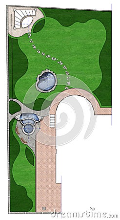 Complete garden landscaping master plan, illustration Stock Photo