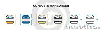 Complete hamburger vector icon in 6 different modern styles. Black, two colored complete hamburger icons designed in filled, Vector Illustration