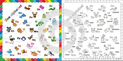 The complete kids english animal zoo alphabet with Vector Illustration