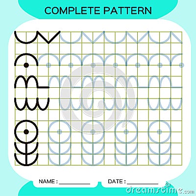 Complete pattern. Tracing Lines Activity For Early Years. Preschool worksheet for practicing fine motor skills. Tracing Vector Illustration