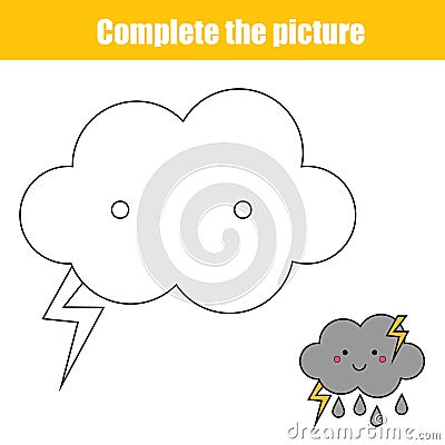 Complete the picture children educational game, coloring page. Vector Illustration