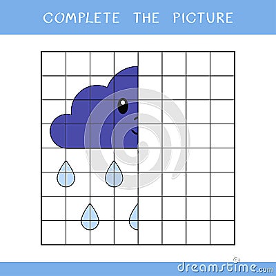 Complete the picture of cute rainy cloud. Vector worksheet Vector Illustration