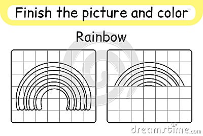Complete the picture rainbow. Copy the picture and color. Finish the image. Coloring book. Educational drawing exercise game for Vector Illustration