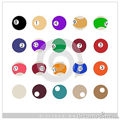 Complete Set of Billiard Balls on White Background Vector Illustration