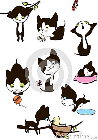 Complete set of cheerful kittens. Vector Illustration