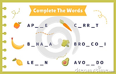 Complete Words vegetables vector Vector Illustration