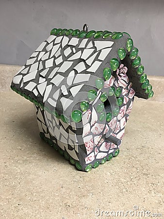 Completed Mosaic Birdhouse Stock Photo